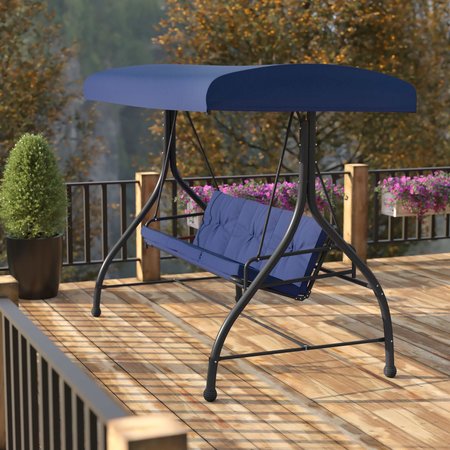 FLASH FURNITURE Navy 3-Seater Convertible Canopy Patio Swing/Bed TLH-007-NV-GG